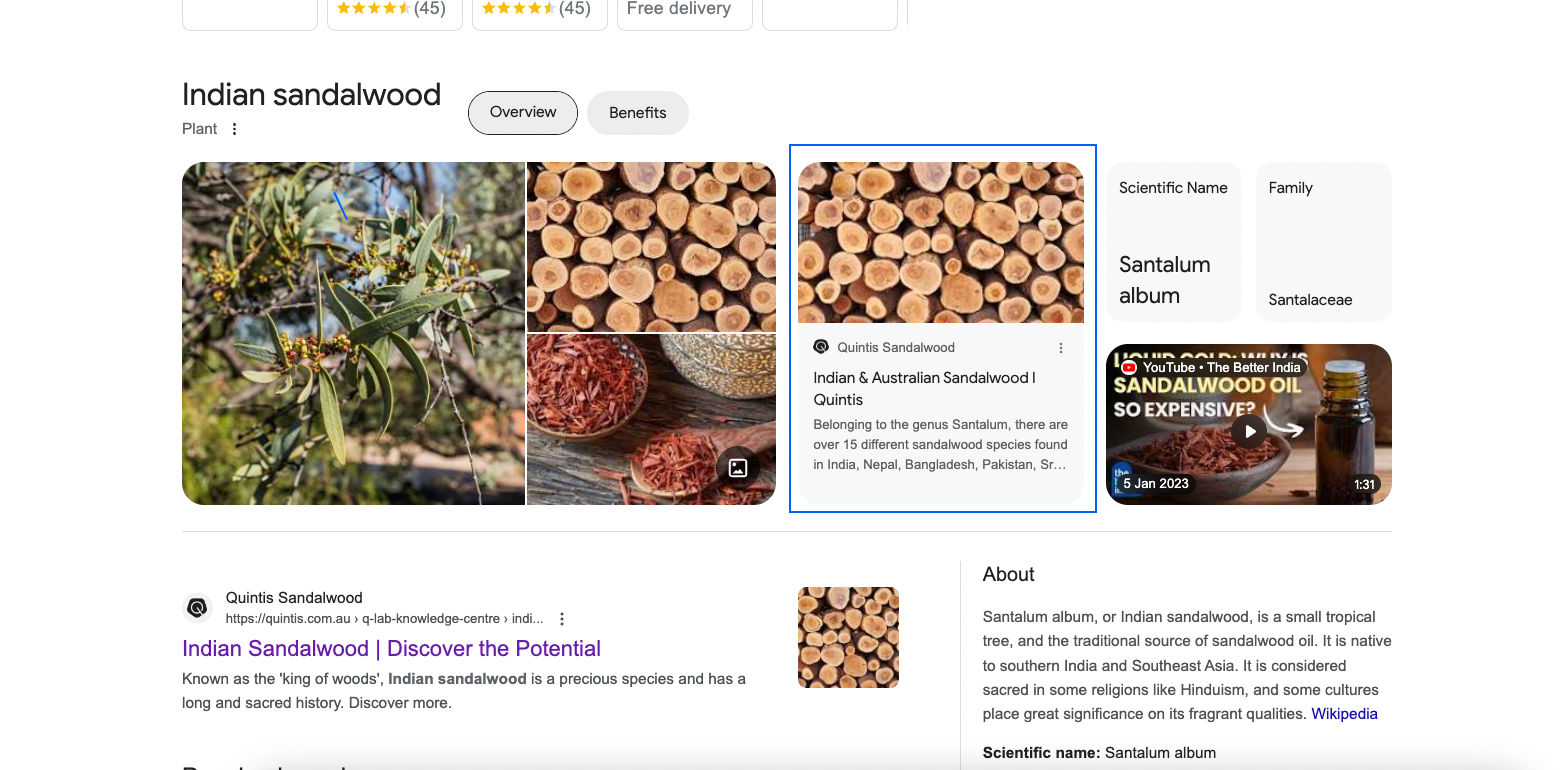 Rich Snippet On Google Serp For The Search Indian Sandalwood