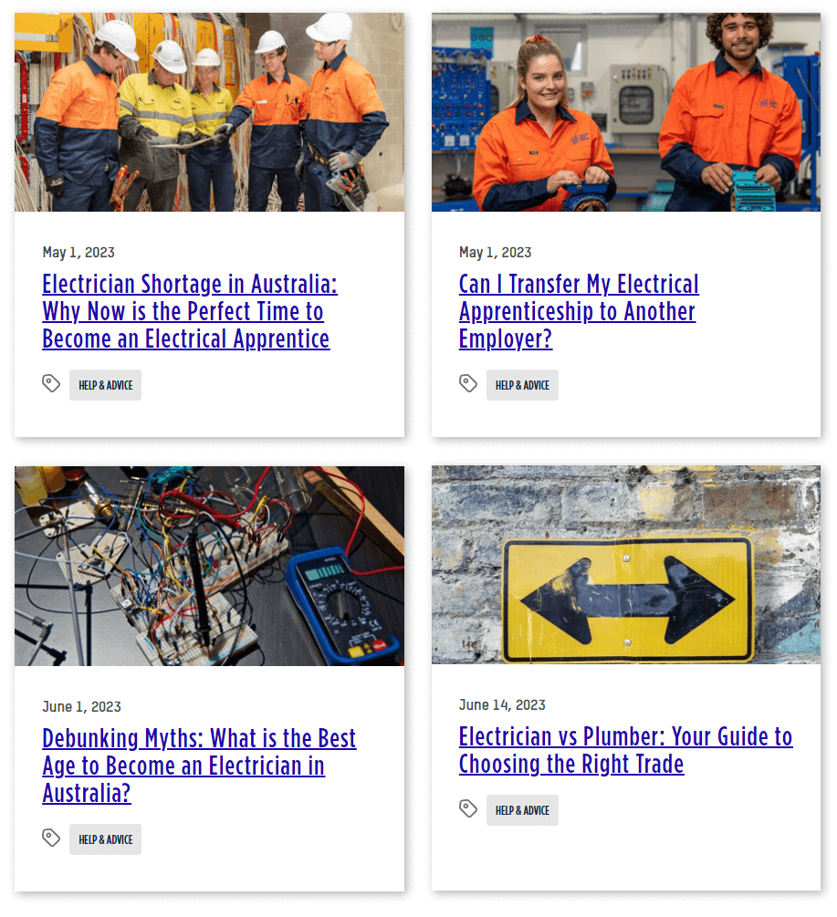 Screenshot of the EGT website insights section