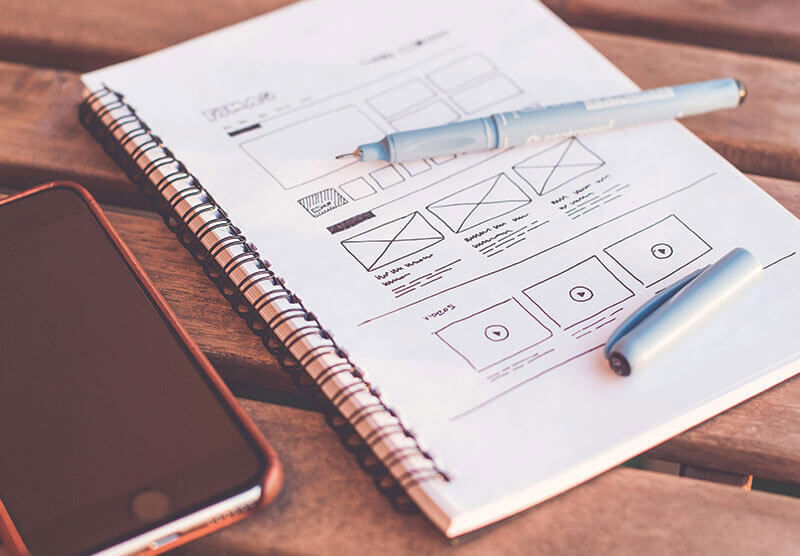 Wireframe of a website on paper