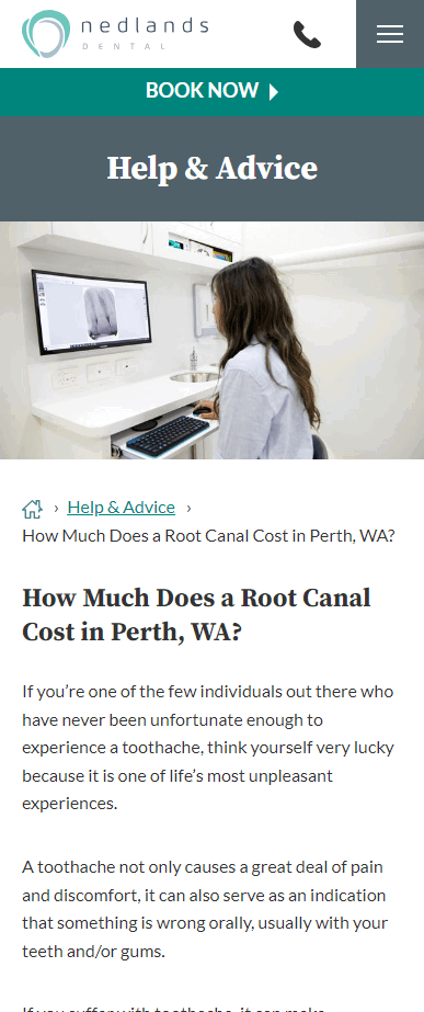 Screenshot of the Nedlands Dental mobile website