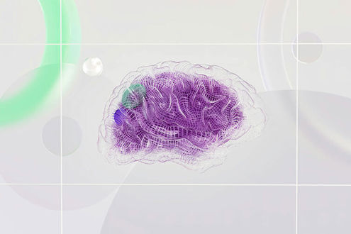 Illustration of a purple brain with random circles in the background